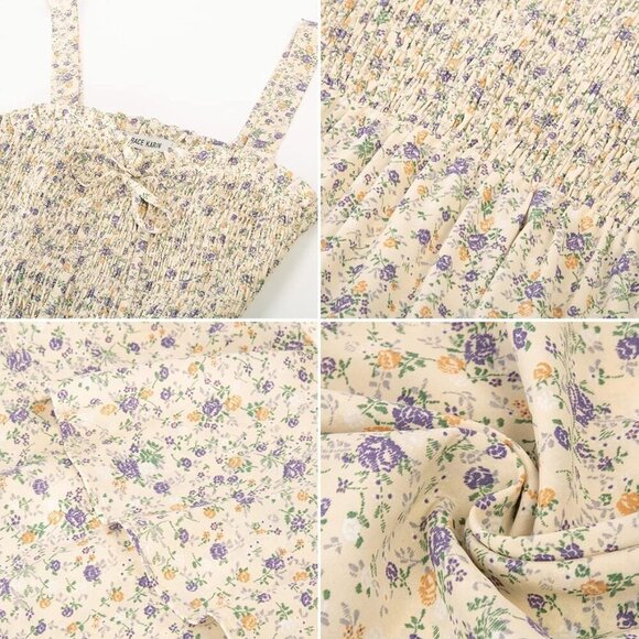 Women's 2025 Summer Floral Boho Dress Square Neck Strapped Swing A Line Sundress - Picture 6 of 8